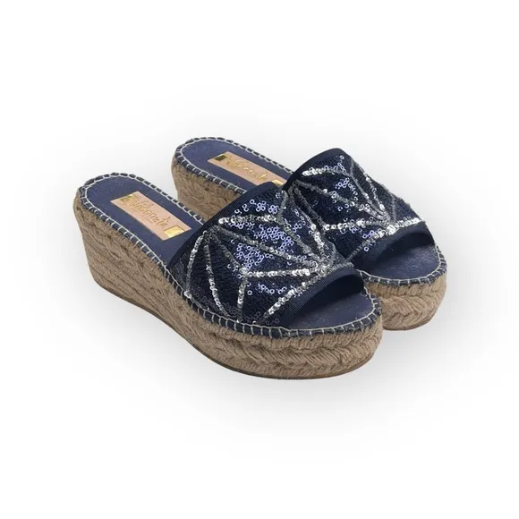 Vidorretta ☀︎︎ Handmade Starburst Sequin Platform Espadrille Sandals ☀︎︎ Navy 37