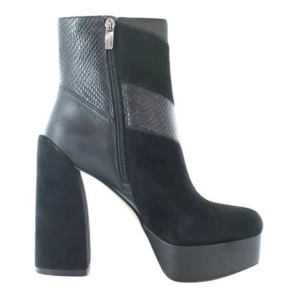 VINCE CAMUTO GILISAMA BLACK SUEDE PATCHWORK BLOCK HEEL PLATFORM ANKLE BOOTS NWOT