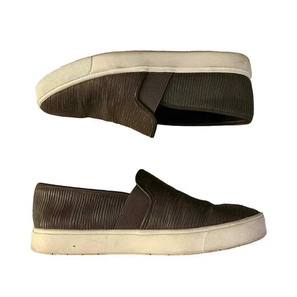 Vince Dark Gray Blair Textured Leather Slip On Sneakers - Size 7 - Casual Shoes