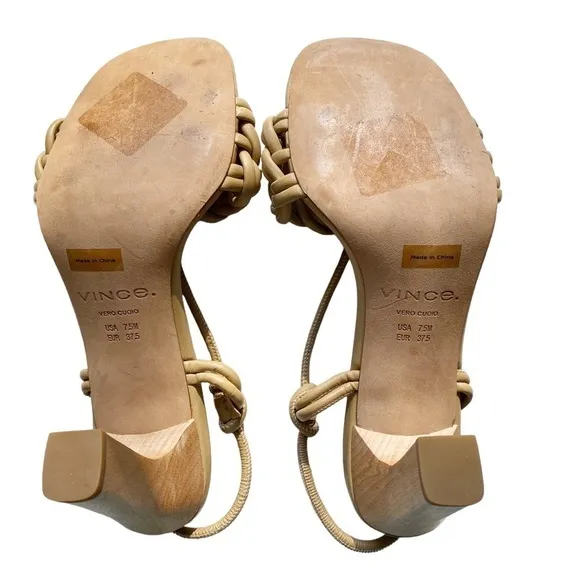 Vince Quenelle Braided Heel Tan Sandals