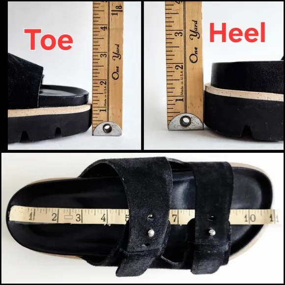 Vince Suede Leather Black Slip-On 2 Strap Adjustable Platform Sandals, Size 10