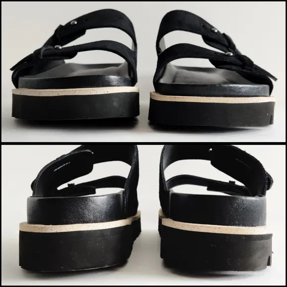 Vince Suede Leather Black Slip-On 2 Strap Adjustable Platform Sandals, Size 10