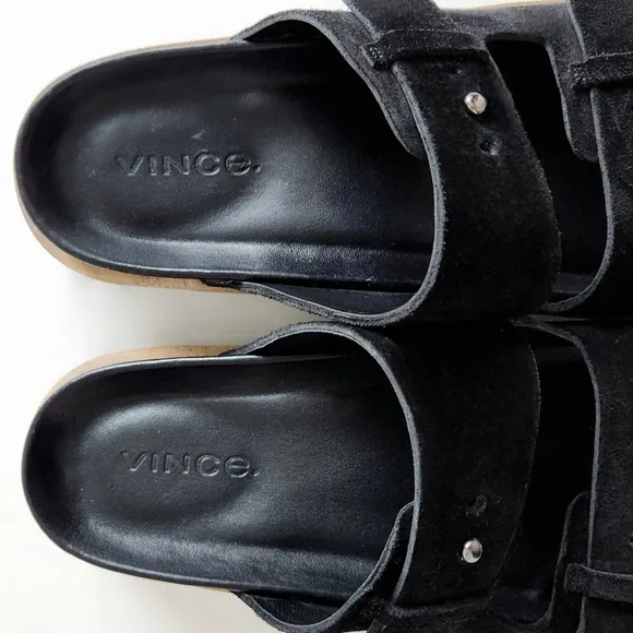 Vince Suede Leather Black Slip-On 2 Strap Adjustable Platform Sandals, Size 10
