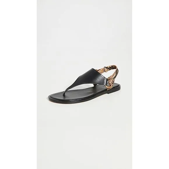 VINCE. Womens Black Comfort T-Strap Pharis Round Toe Leather Thong Sandals 5 M
