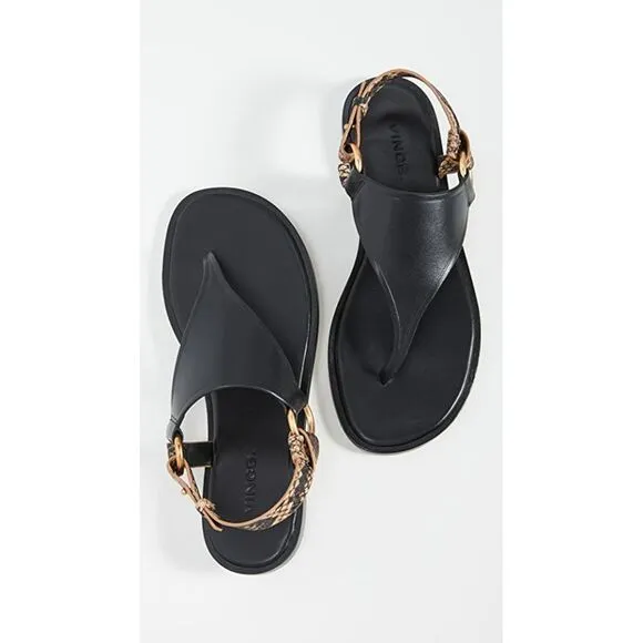VINCE. Womens Black Comfort T-Strap Pharis Round Toe Leather Thong Sandals 5 M