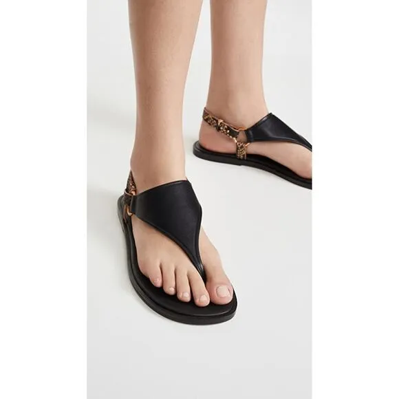 VINCE. Womens Black Comfort T-Strap Pharis Round Toe Leather Thong Sandals 5 M