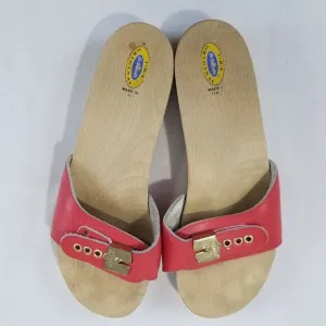 Vintage Dr Scholls Original Clogs Exercise Wooden Shoes Sandals Red Size 7
