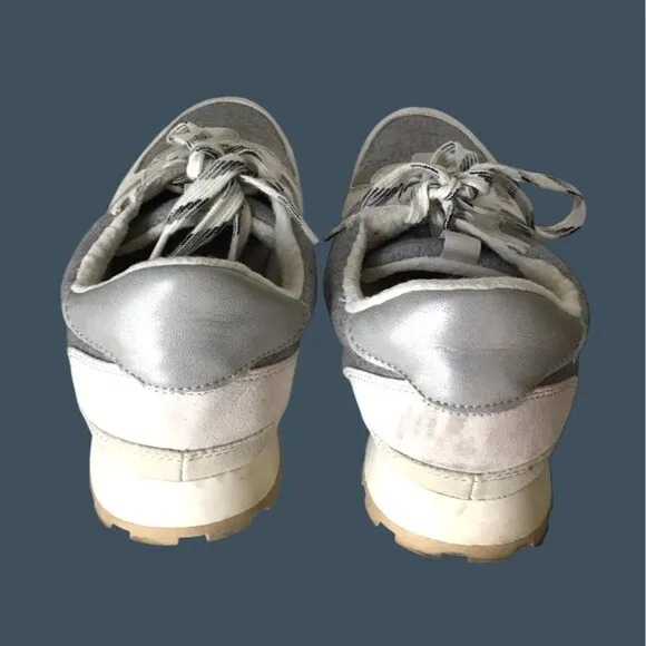 Vintage Gray &amp; White Lace-Up Sneakers Size 9 Unisex