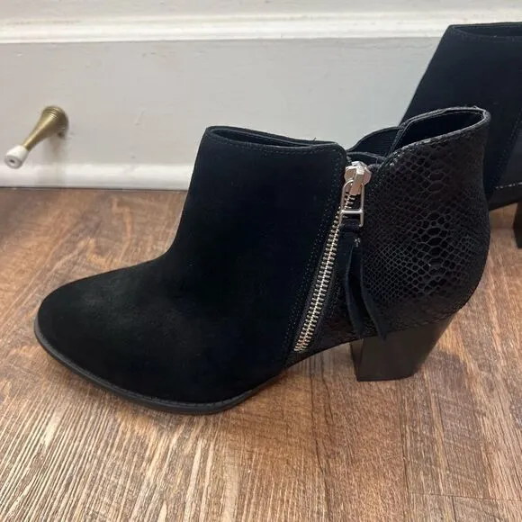 Vionic Black Anne Ortho Snake Print Leather/Suede Ankle Boots Size 9