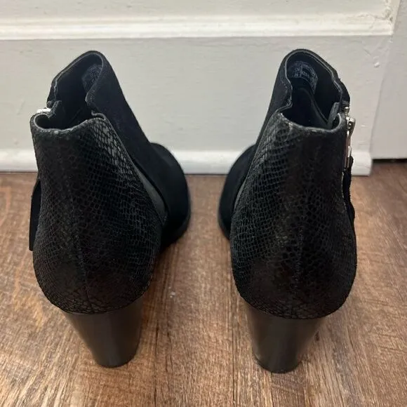 Vionic Black Anne Ortho Snake Print Leather/Suede Ankle Boots Size 9
