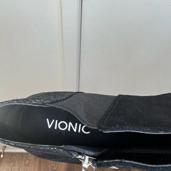 Vionic Black Anne Ortho Snake Print Leather/Suede Ankle Boots Size 9