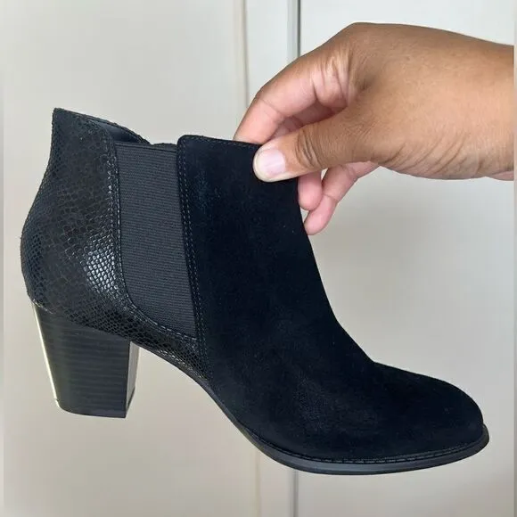 Vionic Black Anne Ortho Snake Print Leather/Suede Ankle Boots Size 9