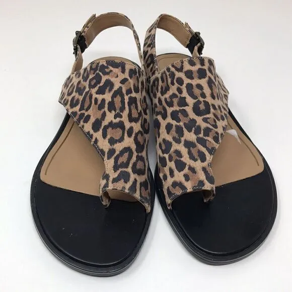 Vionic Ella Black Leopard Leather Comfort Slingback Flats Sandals Size 7M Shoes