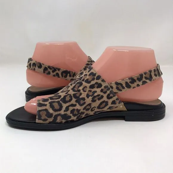Vionic Ella Black Leopard Leather Comfort Slingback Flats Sandals Size 7M Shoes