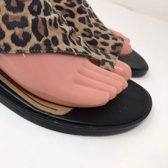 Vionic Ella Black Leopard Leather Comfort Slingback Flats Sandals Size 7M Shoes