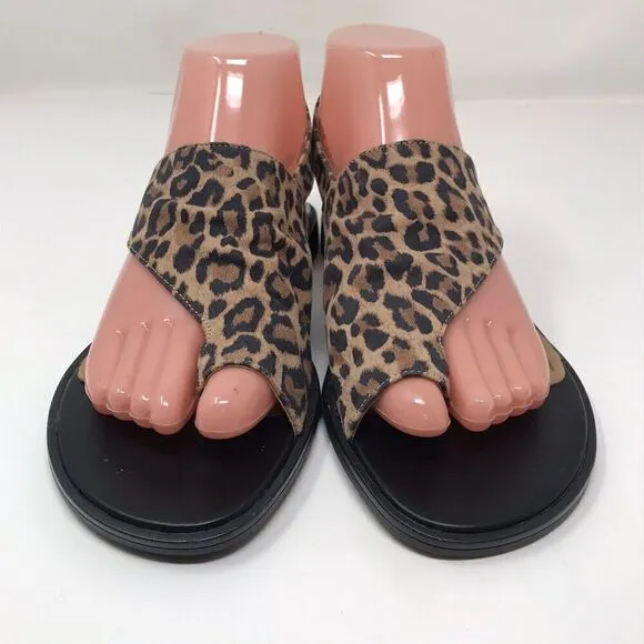 Vionic Ella Black Leopard Leather Comfort Slingback Flats Sandals Size 7M Shoes