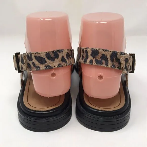 Vionic Ella Black Leopard Leather Comfort Slingback Flats Sandals Size 7M Shoes