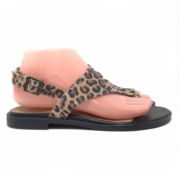Vionic Ella Black Leopard Leather Comfort Slingback Flats Sandals Size 7M Shoes