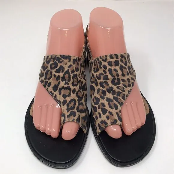 Vionic Ella Black Leopard Leather Comfort Slingback Flats Sandals Size 7M Shoes