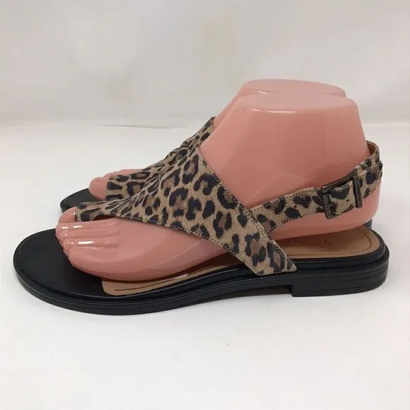 Vionic Ella Black Leopard Leather Comfort Slingback Flats Sandals Size 7M Shoes