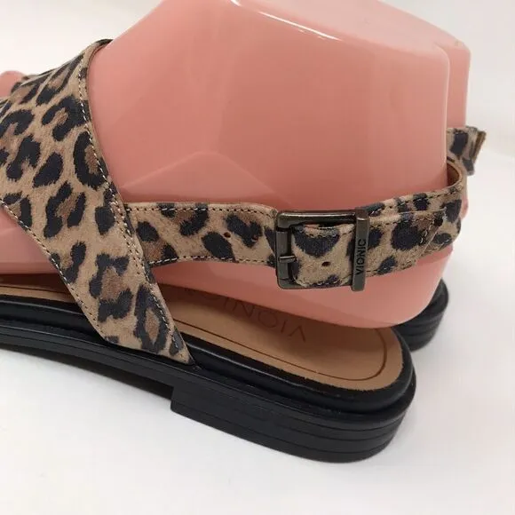 Vionic Ella Black Leopard Leather Comfort Slingback Flats Sandals Size 7M Shoes