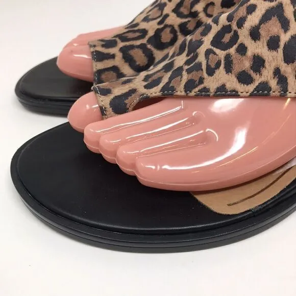 Vionic Ella Black Leopard Leather Comfort Slingback Flats Sandals Size 7M Shoes