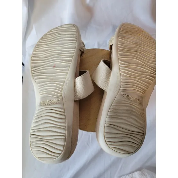 Vionic Jeanne Sandals Ivory Womens Size 9 Wide Braided Slide Hook &amp; Loop