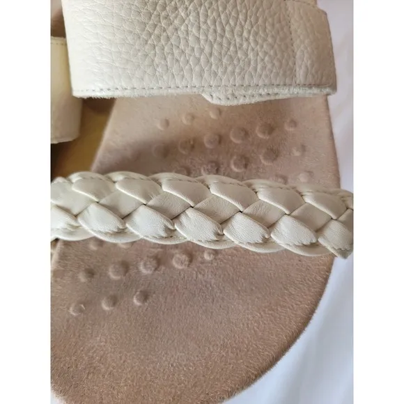 Vionic Jeanne Sandals Ivory Womens Size 9 Wide Braided Slide Hook &amp; Loop