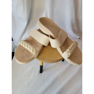 Vionic Jeanne Sandals Ivory Womens Size 9 Wide Braided Slide Hook &amp; Loop