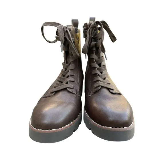 Vionic Lani Boots Brown Leather Lightweight Lug‎ Sole Water Repellent, Size 8 W