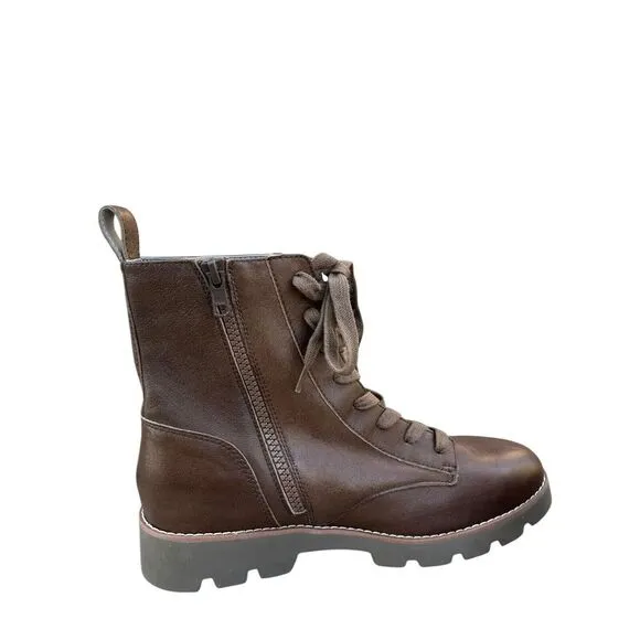 Vionic Lani Boots Brown Leather Lightweight Lug‎ Sole Water Repellent, Size 8 W