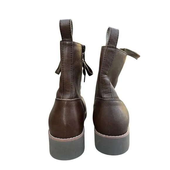 Vionic Lani Boots Brown Leather Lightweight Lug‎ Sole Water Repellent, Size 8 W