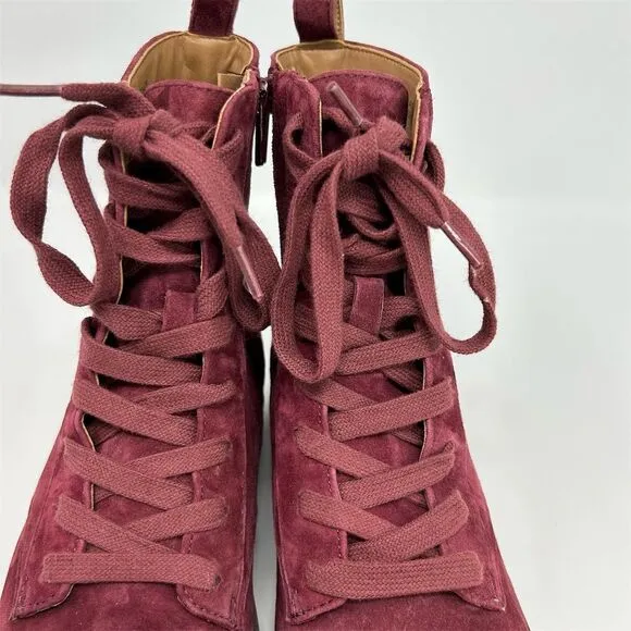 Vionic Lani Red Suede Lace Up Booties Size 7.5 Arch Support Water Resistant