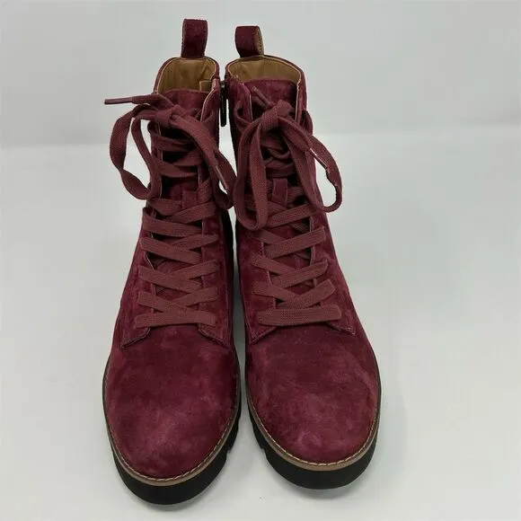 Vionic Lani Red Suede Lace Up Booties Size 7.5 Arch Support Water Resistant