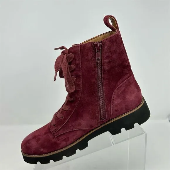 Vionic Lani Red Suede Lace Up Booties Size 7.5 Arch Support Water Resistant
