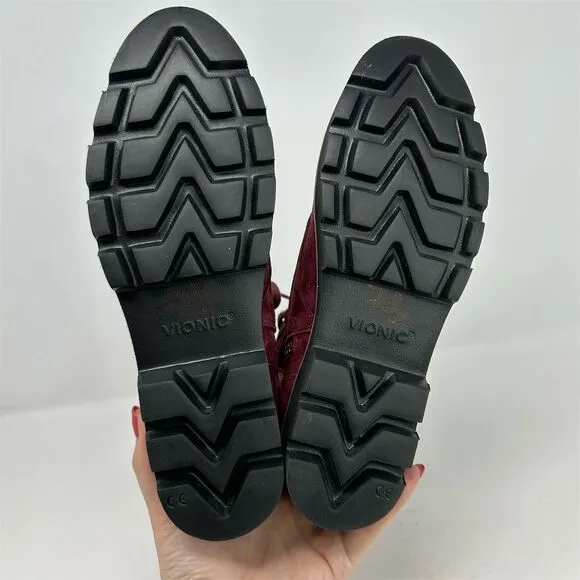 Vionic Lani Red Suede Lace Up Booties Size 7.5 Arch Support Water Resistant