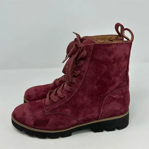 Vionic Lani Red Suede Lace Up Booties Size 7.5 Arch Support Water Resistant