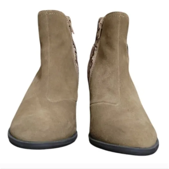 Vionic Naomi Tan Suede Snake Print Ankle Boots