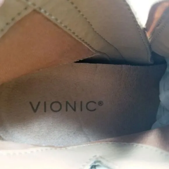 Vionic Naomi Tan Suede Snake Print Ankle Boots