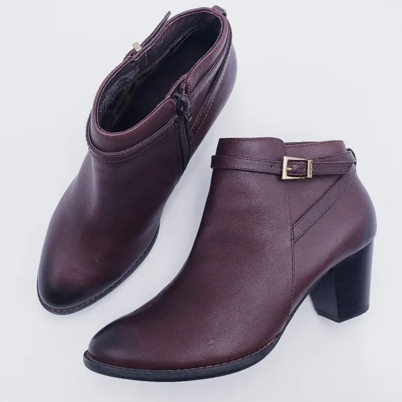 Vionic Womens 7 Upton Leather Ankle Boots Java Brown Block Heel Comfort Bootie