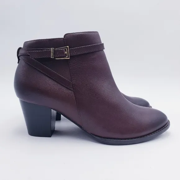 Vionic Womens 7 Upton Leather Ankle Boots Java Brown Block Heel Comfort Bootie