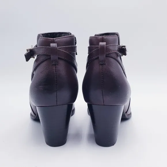 Vionic Womens 7 Upton Leather Ankle Boots Java Brown Block Heel Comfort Bootie