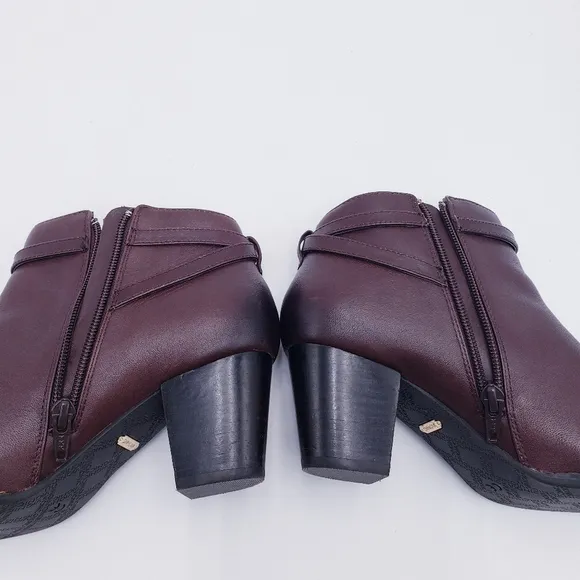 Vionic Womens 7 Upton Leather Ankle Boots Java Brown Block Heel Comfort Bootie