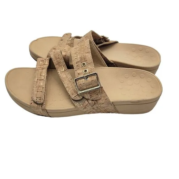 Vionic Women's Pacific Rio Strappy Slide Sandals Gold Cork Size 11