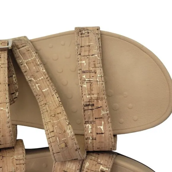 Vionic Women's Pacific Rio Strappy Slide Sandals Gold Cork Size 11