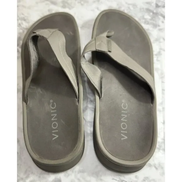 Vionic Wyatt Sandals Mens 10 Stone Flip Flops Arch Support Orthotic New‎