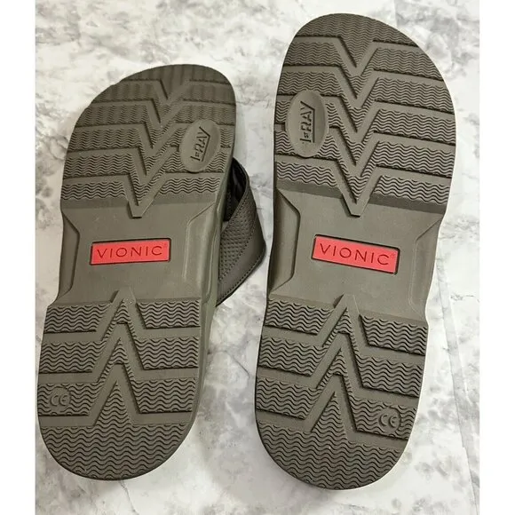 Vionic Wyatt Sandals Mens 10 Stone Flip Flops Arch Support Orthotic New‎