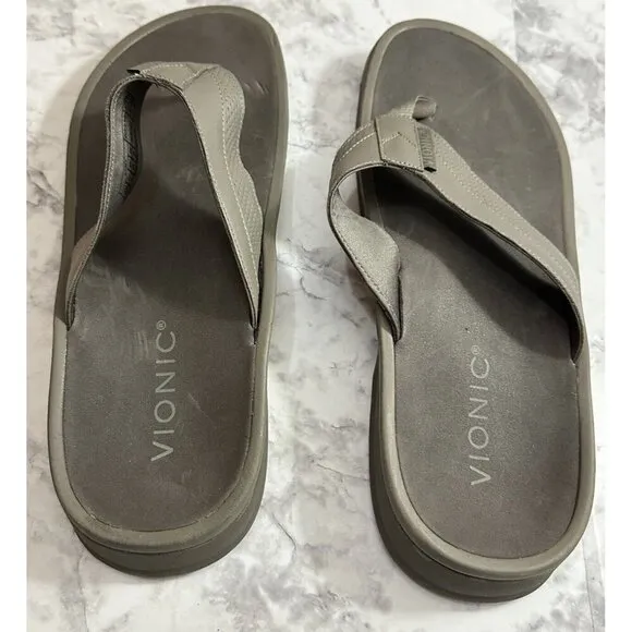 Vionic Wyatt Sandals Mens 10 Stone Flip Flops Arch Support Orthotic New‎