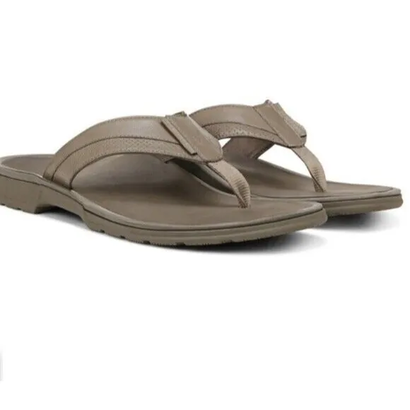 Vionic Wyatt Sandals Mens 10 Stone Flip Flops Arch Support Orthotic New‎