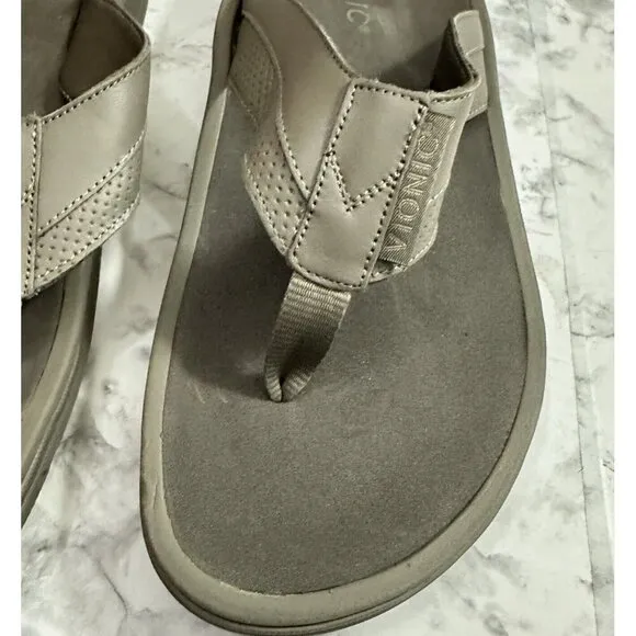 Vionic Wyatt Sandals Mens 10 Stone Flip Flops Arch Support Orthotic New‎
